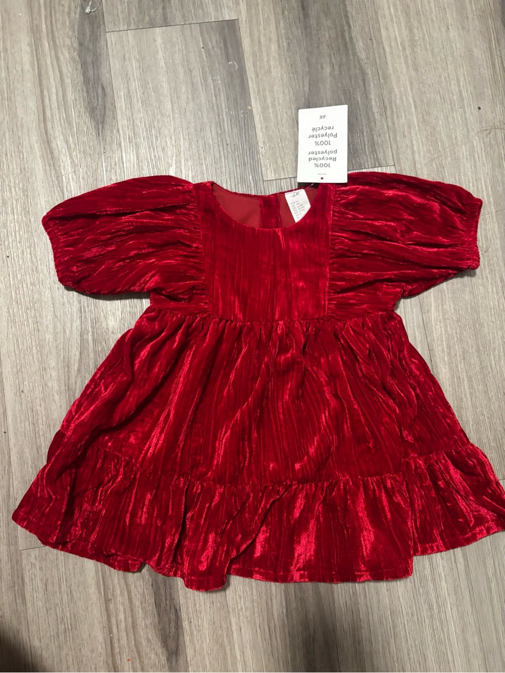 H&M Red Velvet Puff Sleeve Dress